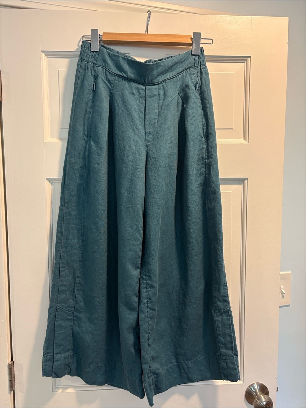 Athleta Teal Wide-Leg Crop Playa Linen Pants